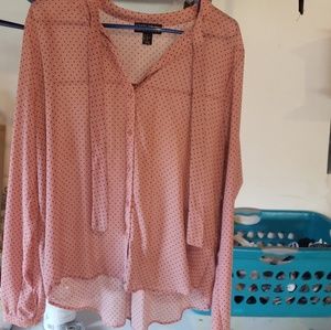 Mauve Tie Neck Button Up Blouse